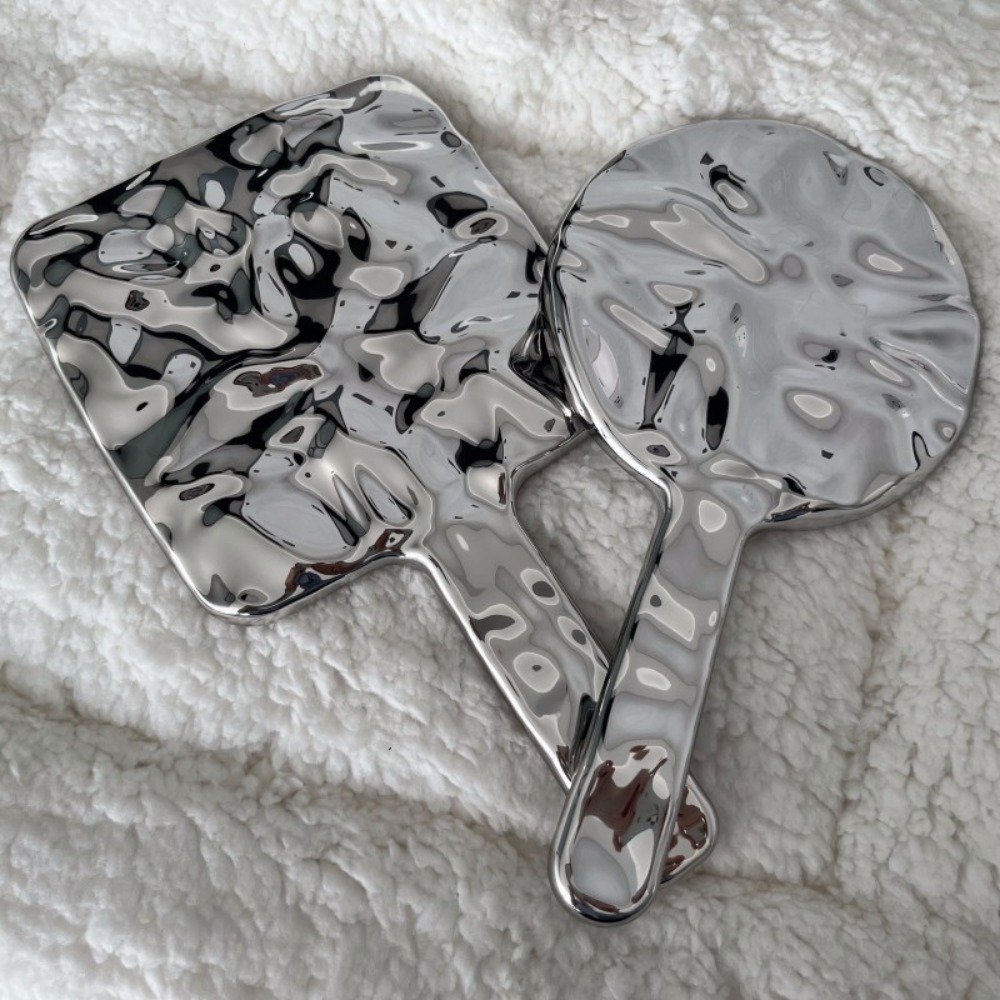 Beauty Makeup Hd - Portable Electroplated Handle Makeup Mirrors Round