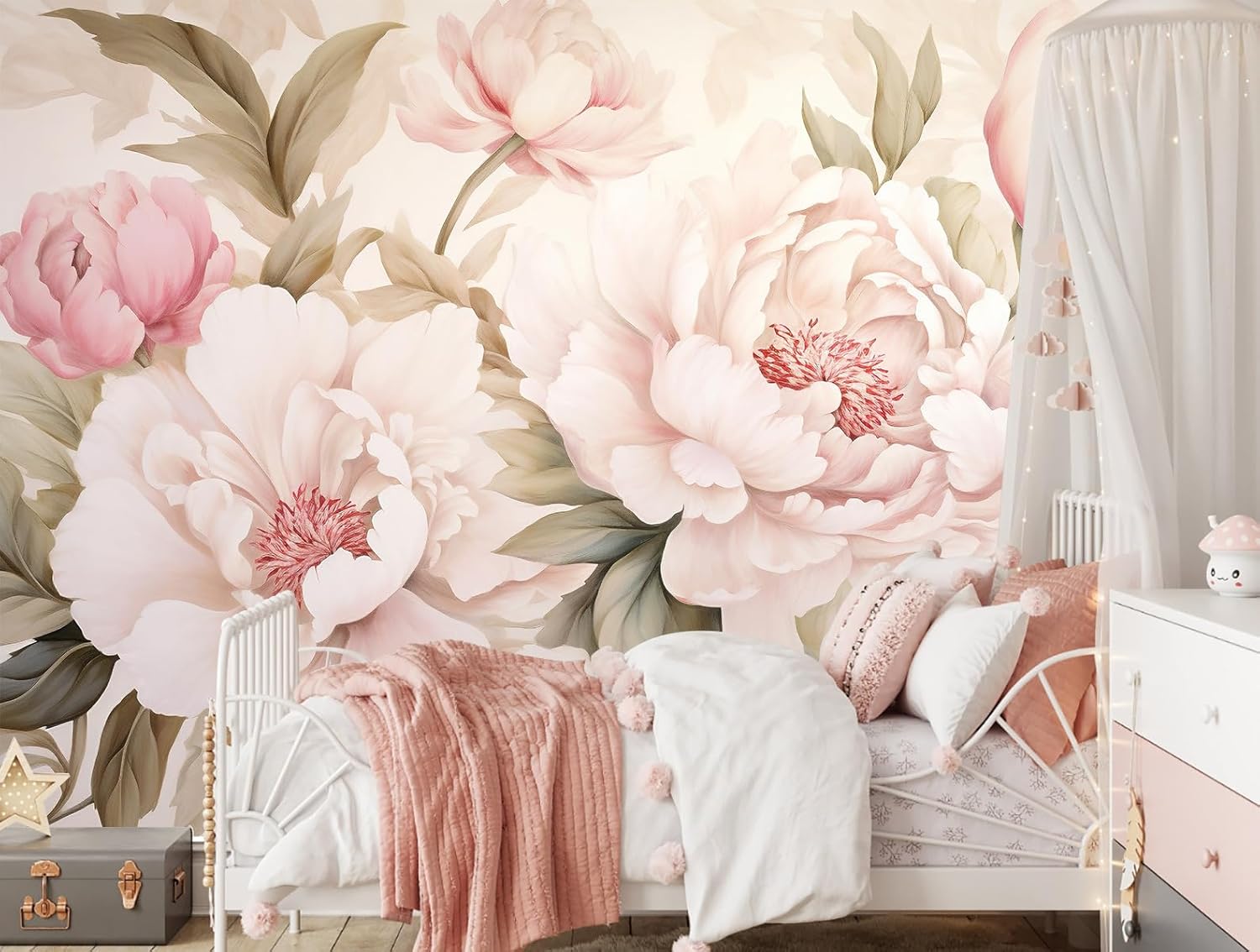 Elegant Peony Floral Mural Wal - Beauty Makeup Desk ulasan dan harga