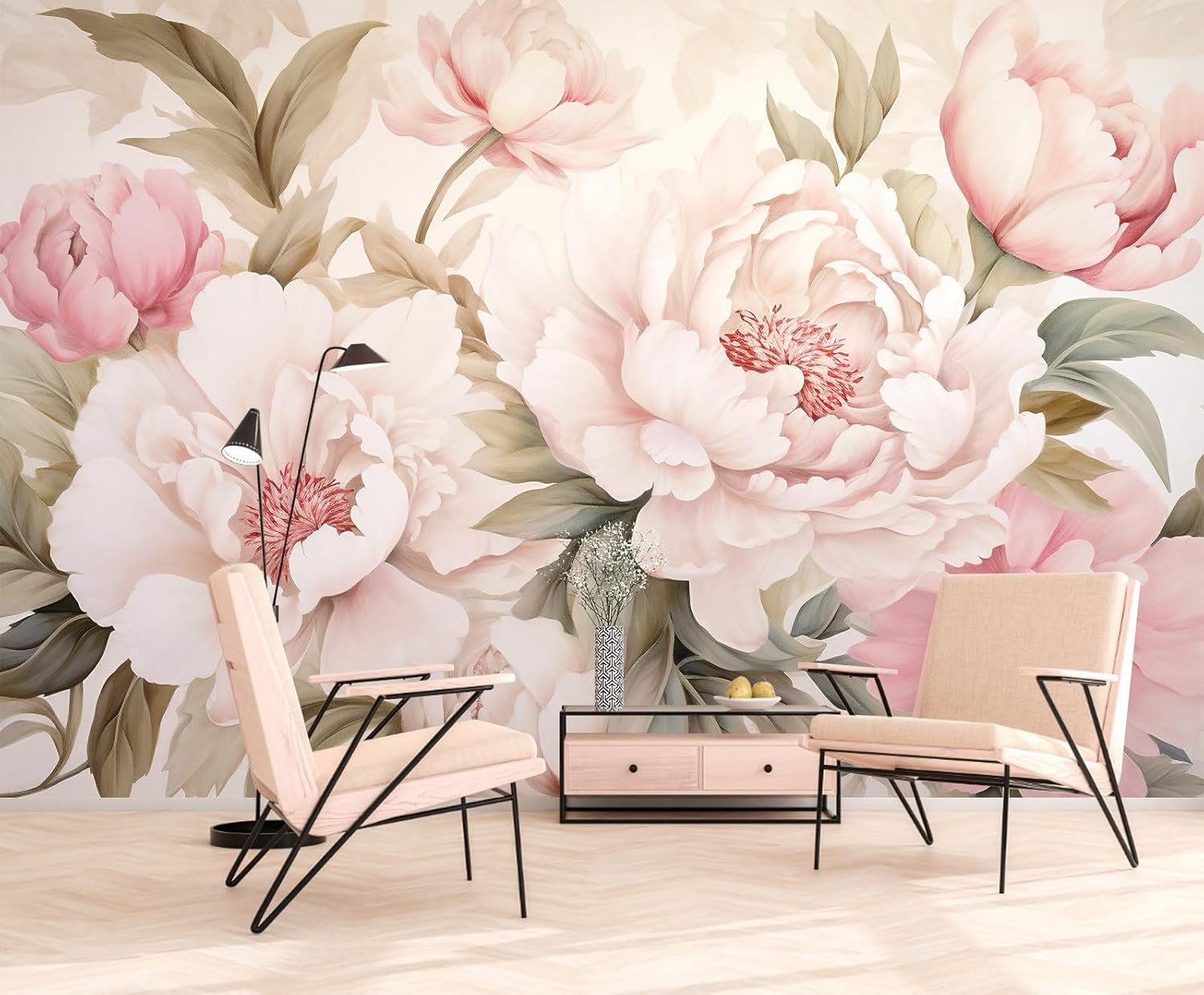 Elegant Peony Floral Mural Wal - Beauty Makeup Desk ulasan dan harga