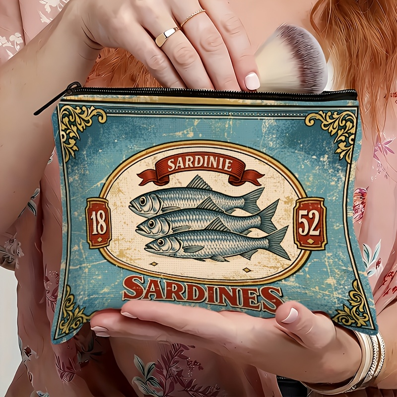 Retro Sardine Print Makeup Bag - Beauty Without Makeup ulasan dan harga